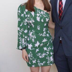 Very cute green and white dress, one shoulder